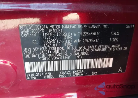 2021 Toyota Rav4 Le from USA, damaged, VIN 2T3H1RFV9MW174948
